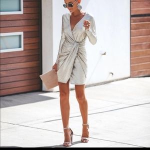Vici M Luminescent Long Sleeve Twist Silver Dress